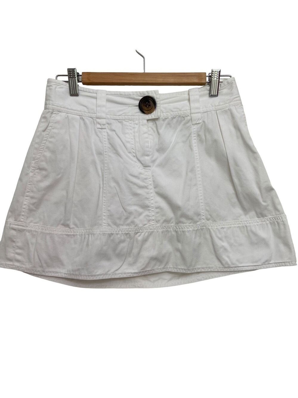 Zara basic mini skirt 100% cotton ecru white low rise pockets pleated small